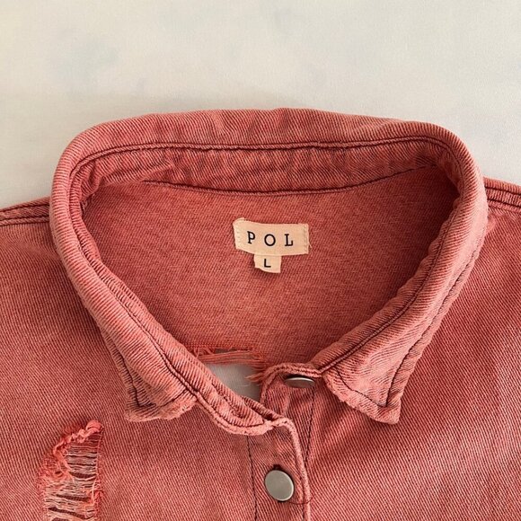 Pol Pink & Black Whimsy Goth Distressed Boxy Oversized Denim Jacket - Picture 4 of 8